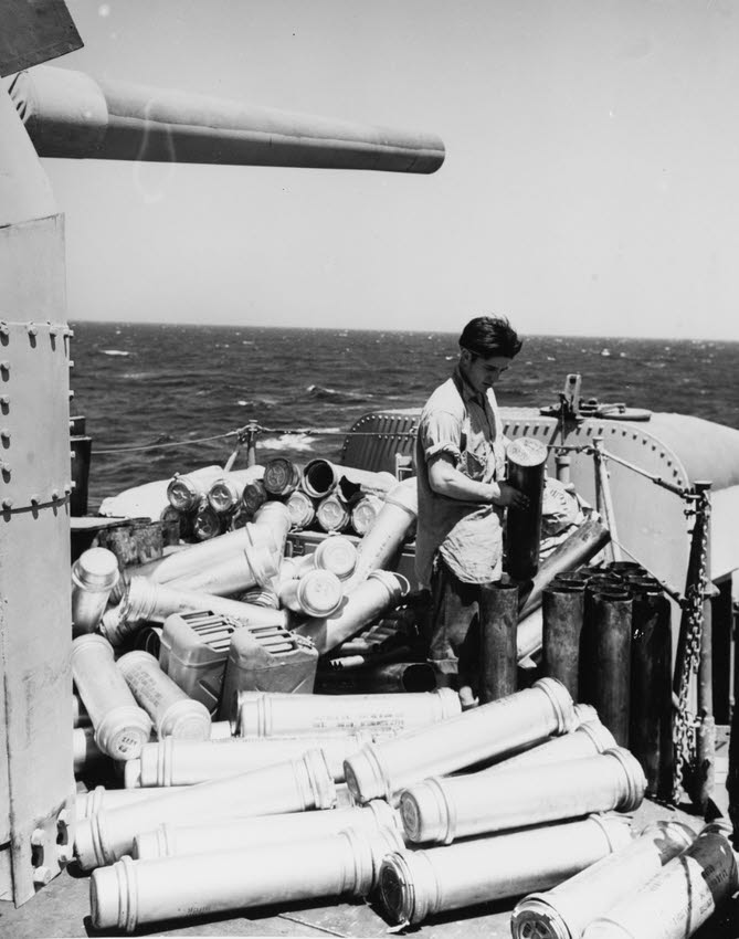 Expended shell cases after USS Buck (DD-42) sank the Argento