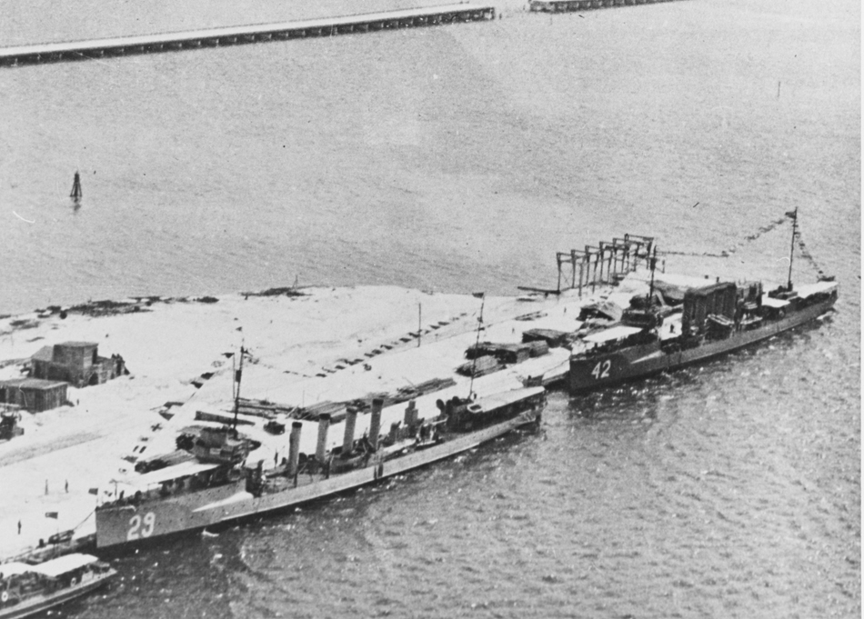 USS Burrows (DD-29) and USS Jenkins (DD-42) dressed with flags, 1919 