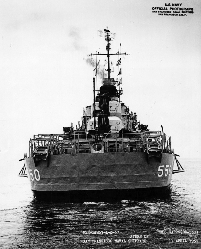Stern view of USS Capps (DD-550), San Francisco, 1957 