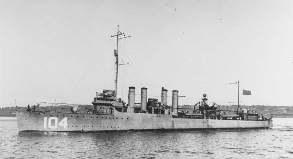 USS Champlin (DD-104) with aft gun moved, 1920s