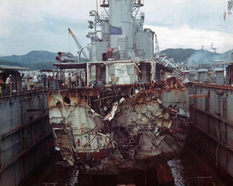 Damaged USS Frank Evans (DD-754) in dry dock, 1969 