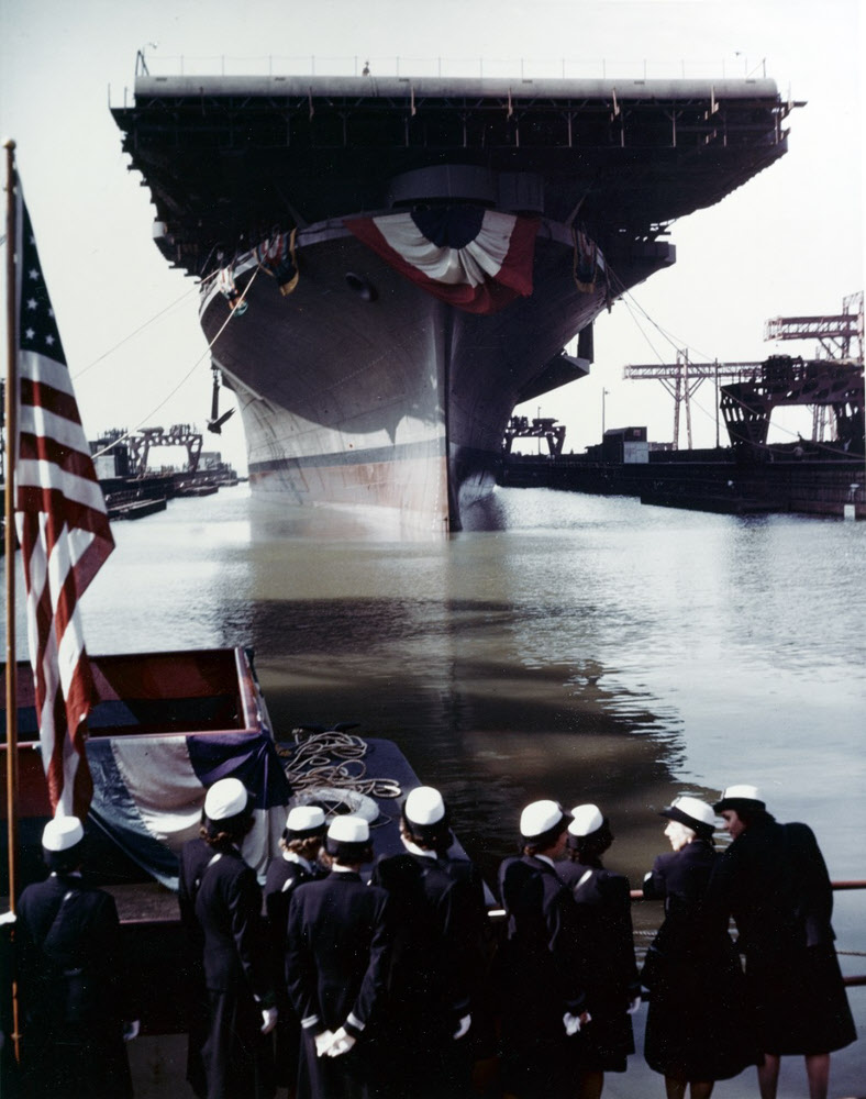 USS Franklin (CV-13) leaving drydock after being christened 