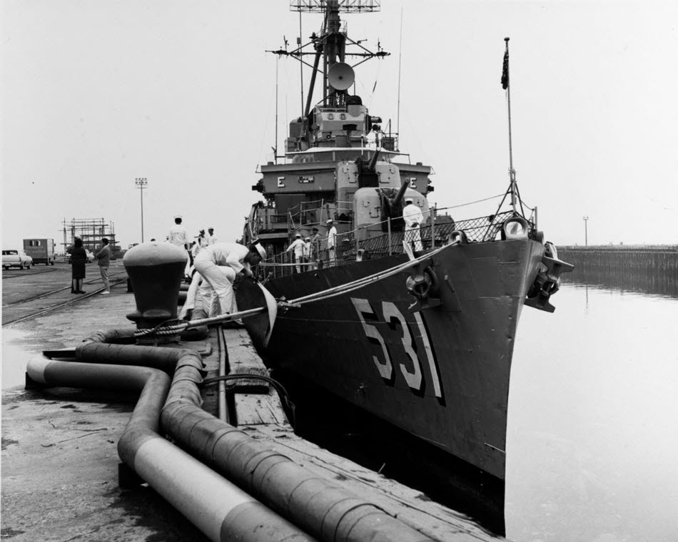 USS Hazelwood (DD-531) docked, early 1960s 