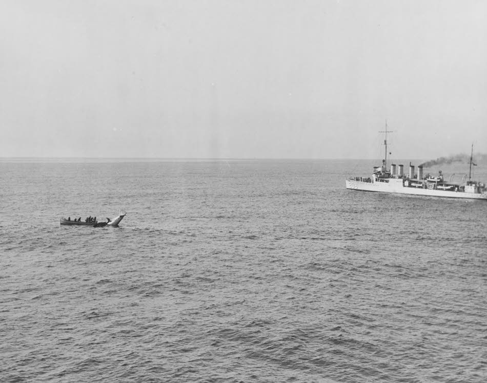 USS Hovey (DD-208) rescues pilot of Grumman F3F 