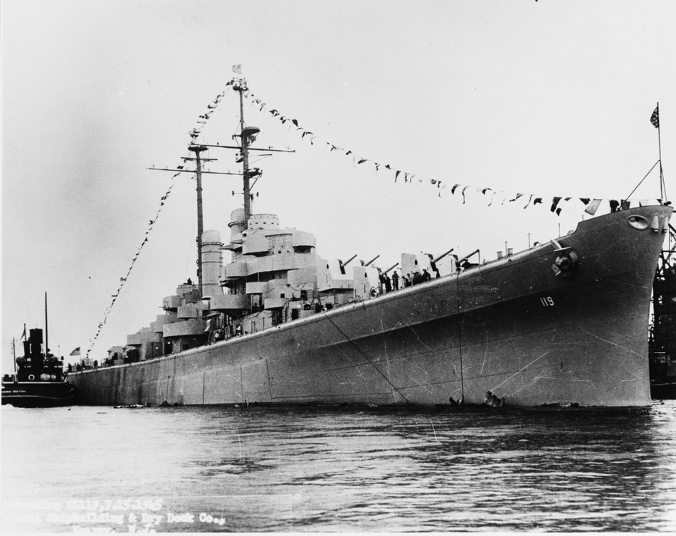 USS Juneau (CL-119) after launch, 15 July 1945 