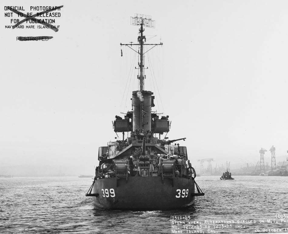 USS Lang (DD-399) from the Stern, 1943 