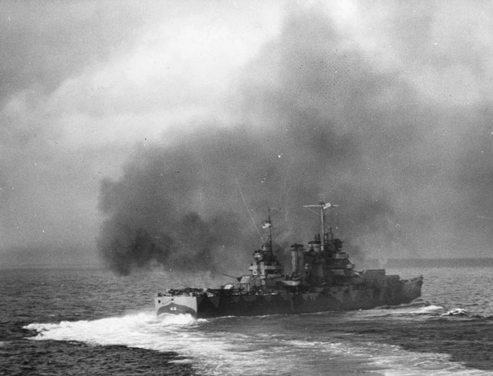 USS Nashville (CL-43) bombarding Kiska, 8 August 1943 