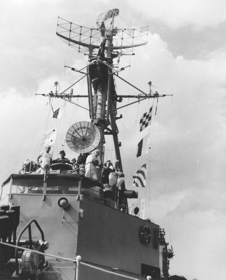 Bridge and Tripod foremast of USS Rich (DD-820), 1950s 