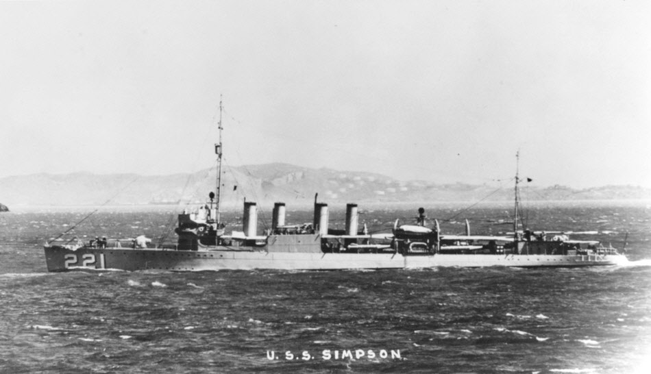 USS Simpson (DD-221) from the left 