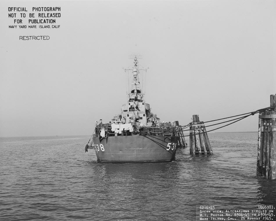 Stern view of USS Stephen Potter (DD-538), Mare Island, 1945 