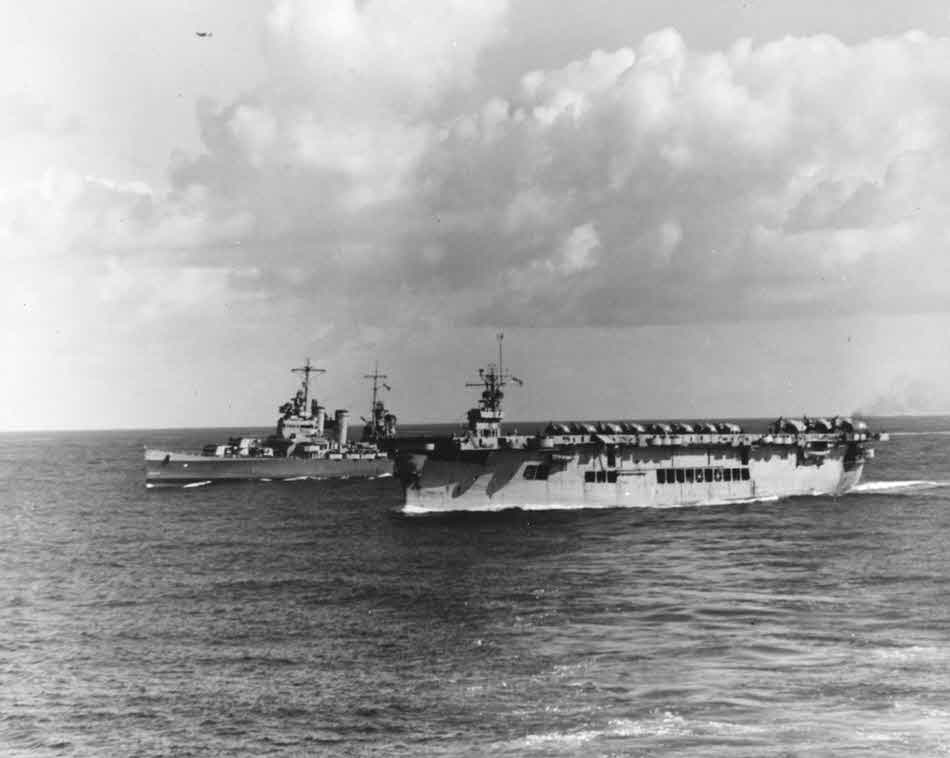 USS Suwanne (CVE-27) and USS Brooklyn (CL-40) during Operation Torch 