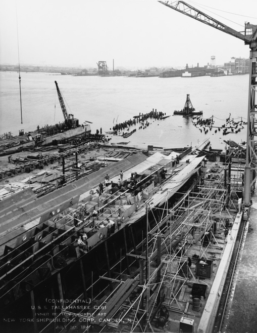 USS Tallahassee (CL-61) under construction, 1 July 1941 