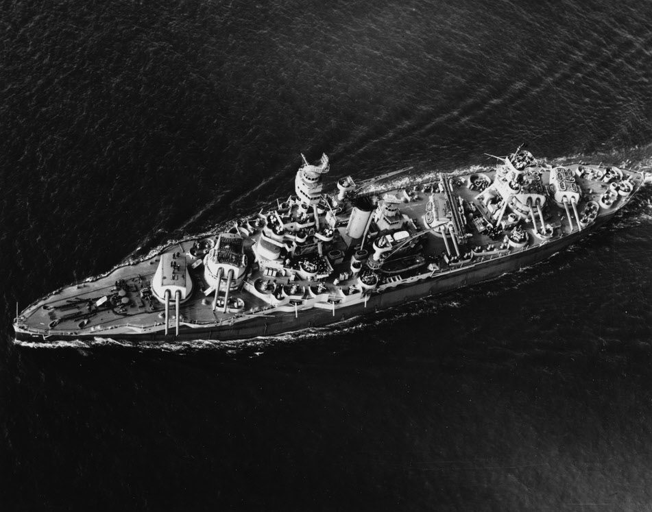 USS Texas (BB-35) from above, 1943 