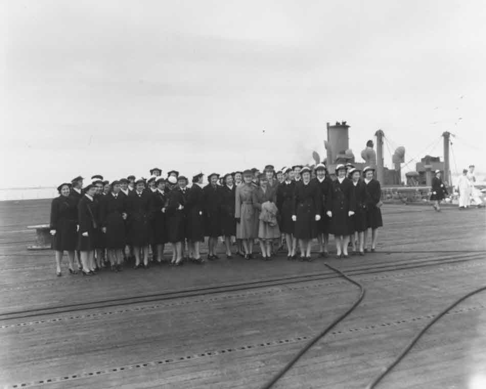Female Marines and WAVES on USS Tripoli, 1944