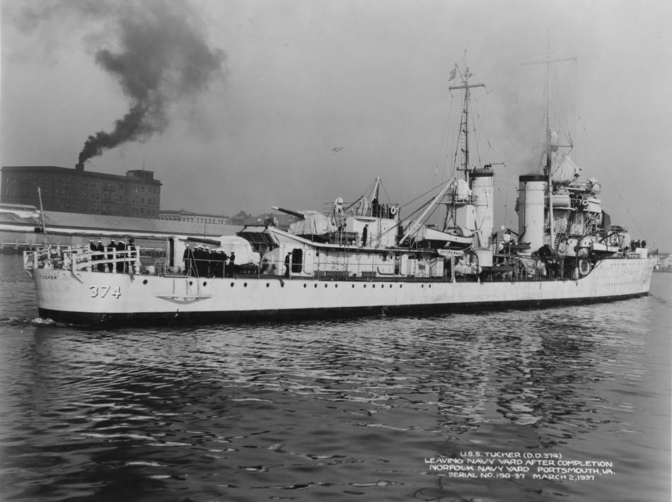 USS Tucker (DD-374) at Completion, 1937