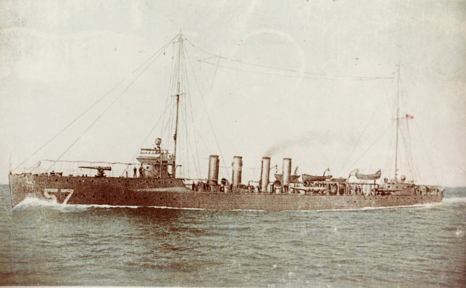 Colour tinted postcard of USS Tucker (DD-57), c.1916-18 