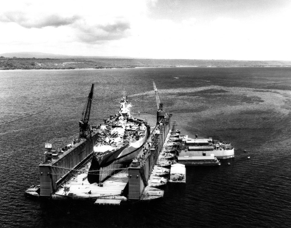 USS West Virginia (BB-48) in Floating Drydock 
