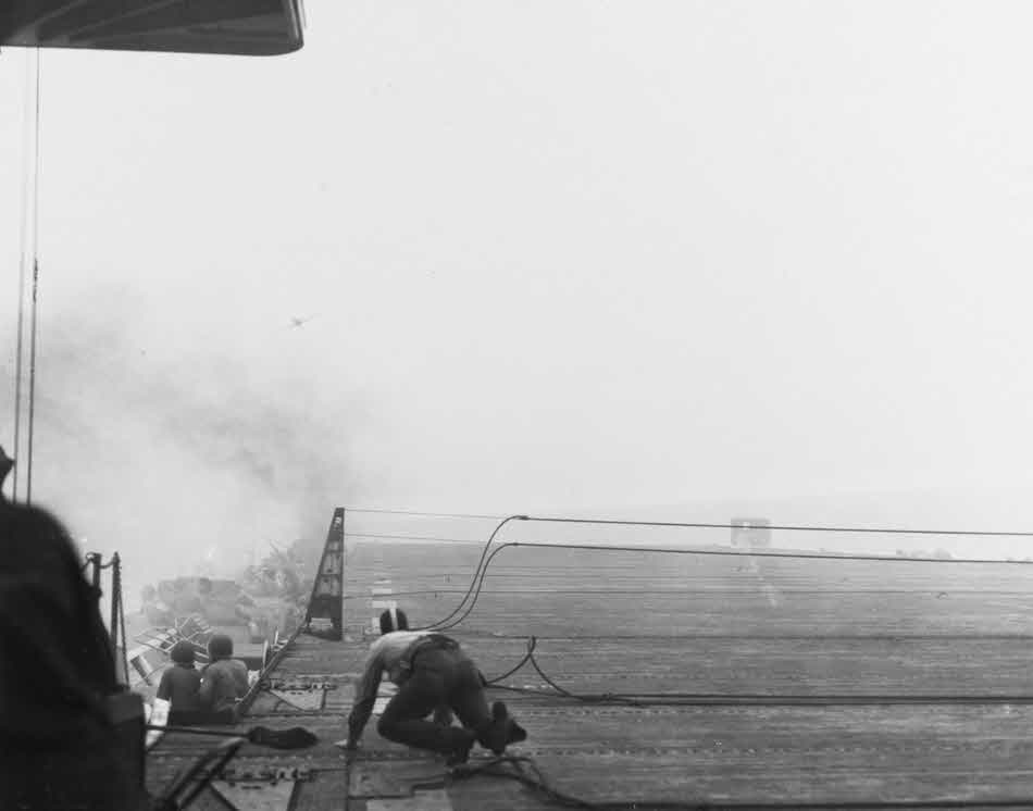 Mitsubishi Zero attacks USS White Plains (CVE-66) 