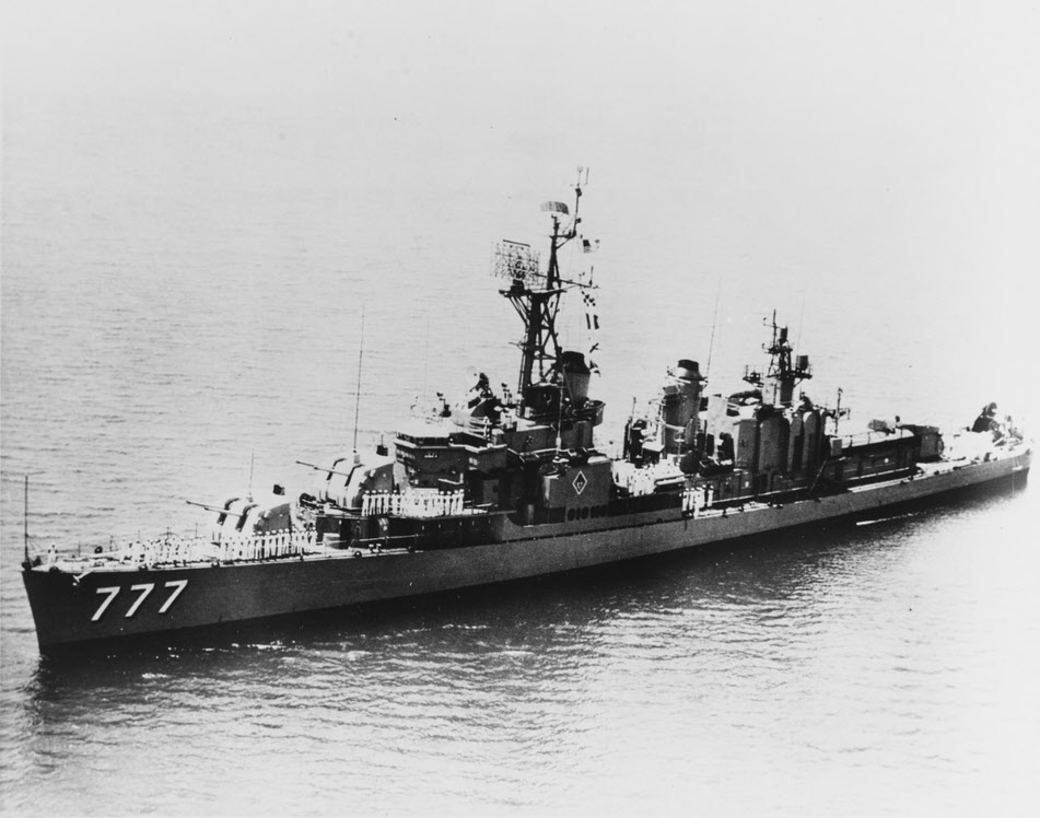 USS Zellars (DD-777) with crew at quarters, c.1960 