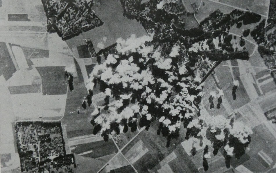 V-1 site at Bertreville being bombed, 6 July 1944 