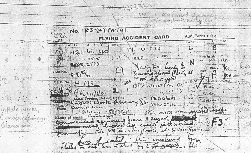 Accident Card 12 June 1940 