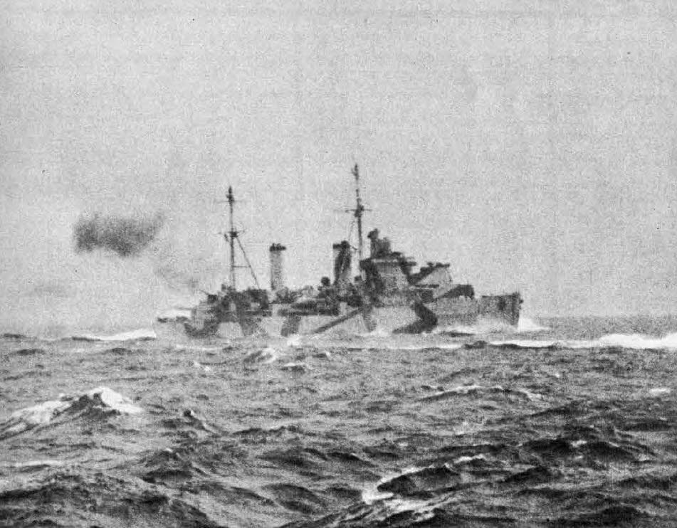 Arethusa Class Cruiser bombarding Libyan Coast 