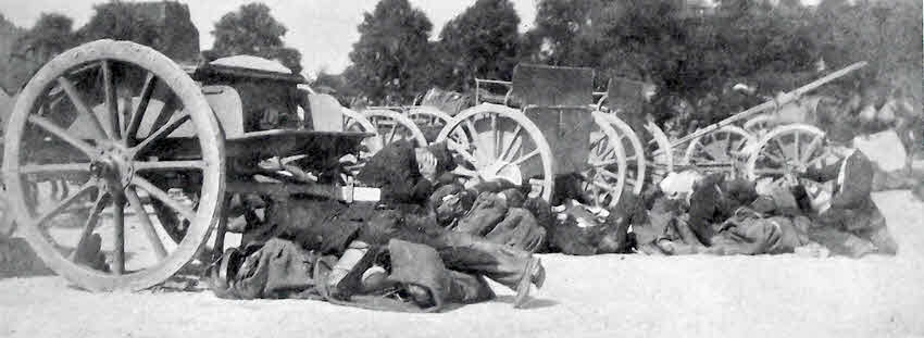 Exhausted Belgian Gunners at Namur, August 1914 