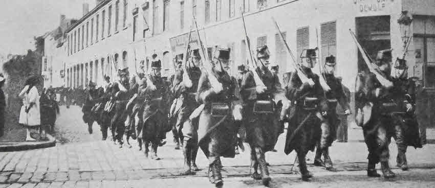 Belgian Third Infantry of the Line marches into Liege, 1914 