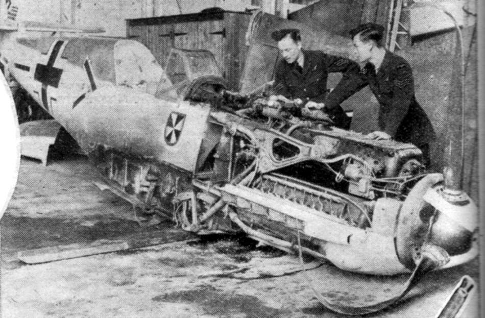 Messerschmitt Bf 109E being examined in Britain