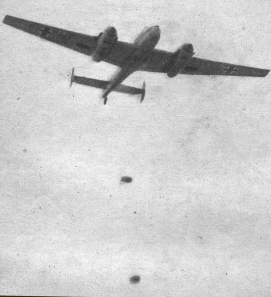 Picture of a Messerschmitt Bf 110 dropping bombs