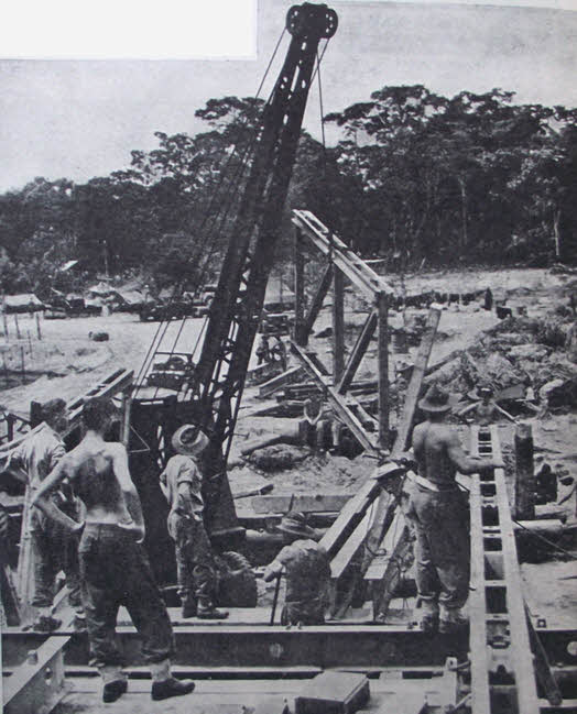 Australian sappers building a bridge on Bougainville 