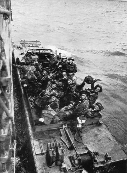 British troops in a DUKW on D-Day