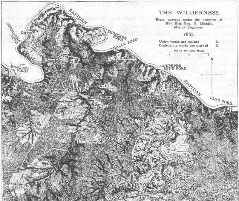 Map showing the northern half of the Wilderness.