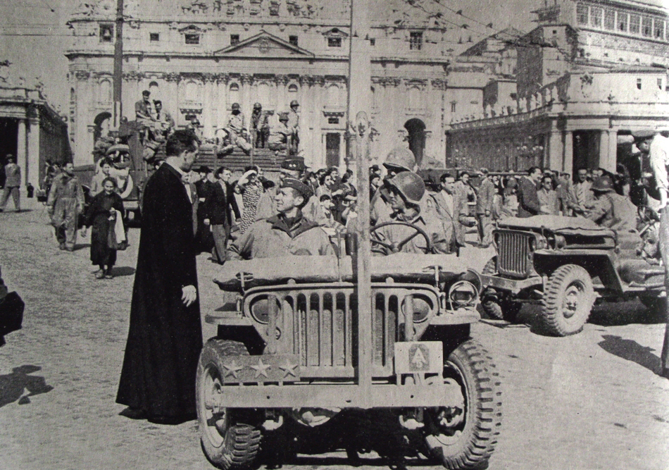 General Clark talks to Priest outside St. Peter's, Rome 