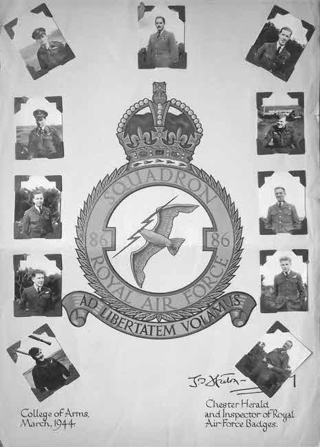 Crew of G for George, with No.86 Squadron Crest 