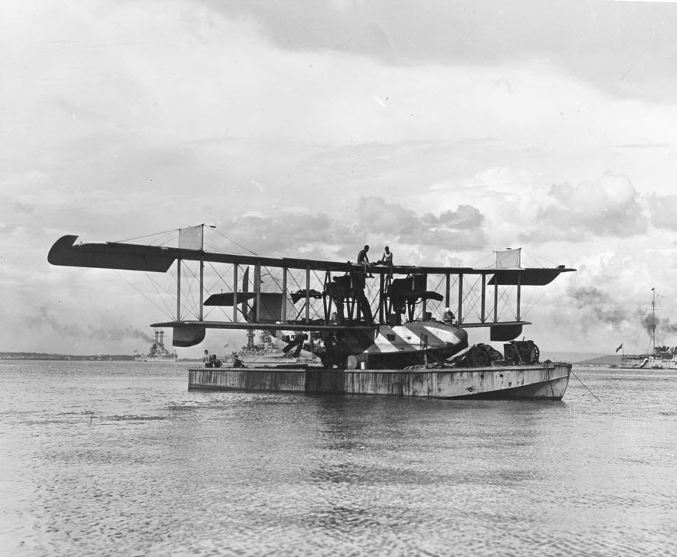 Curtiss F-5L on seaplane barge 