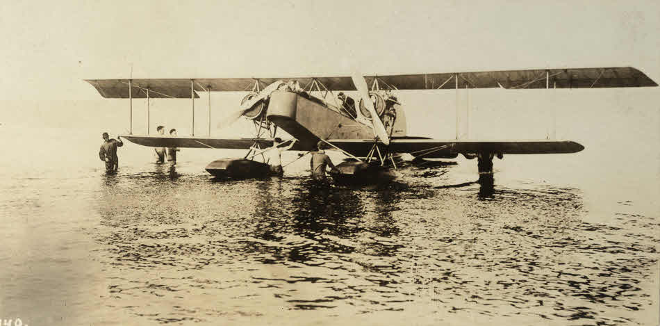 Curtiss Twin JN Seaplane in shallow water 