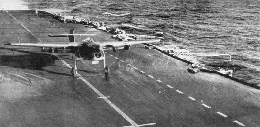 Fairey Barracuda taking off from carrier 