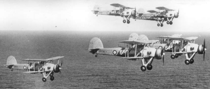 Flight of Fairey Swordfish of No.820 Squadron, HMS Ark Royal 