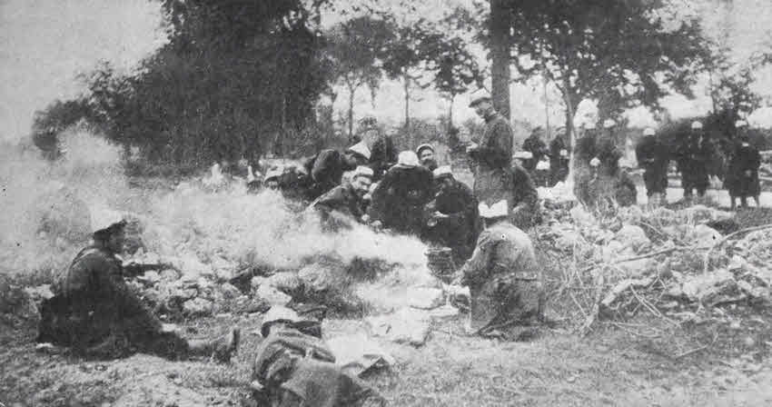 French Infantry cooking during retreat to the Marne, 1914 