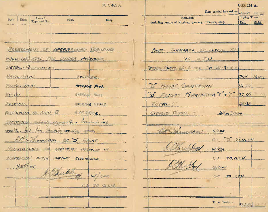 Log book for Lt D.W. Gay - Assessment of Operational Training 