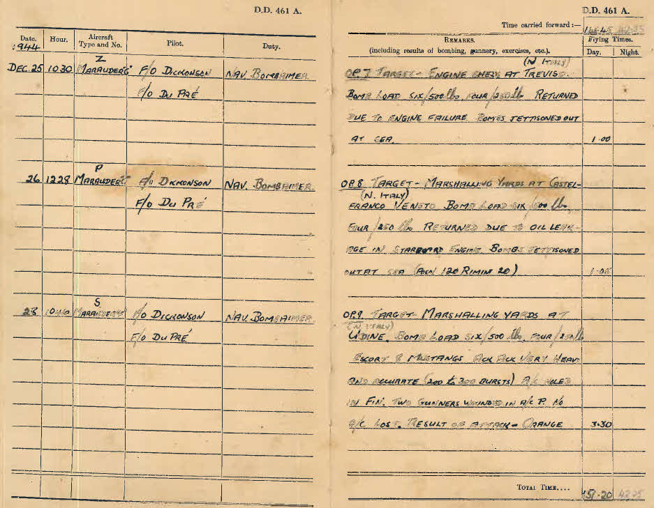 Log book for Lt D.W. Gay - 25-28 December 1944 