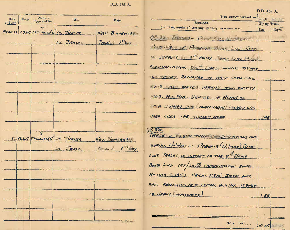 Log book for Lt D.W. Gay - 13-14 April 1945 