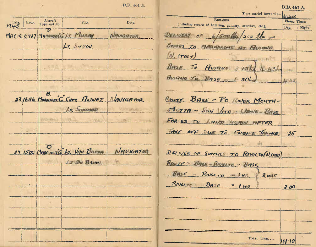 Log book for Lt D.W. Gay - 19-27 May 1945 