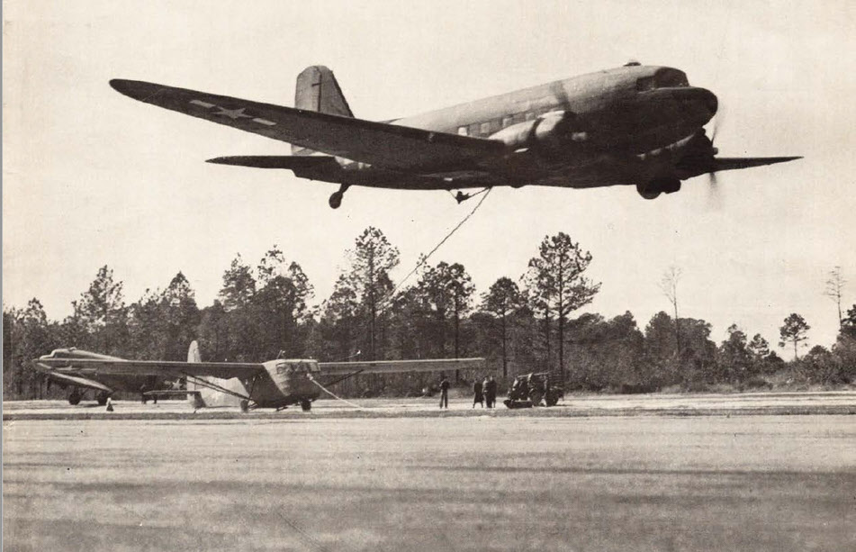Douglas C-47 picking up Waco CG-4A 
