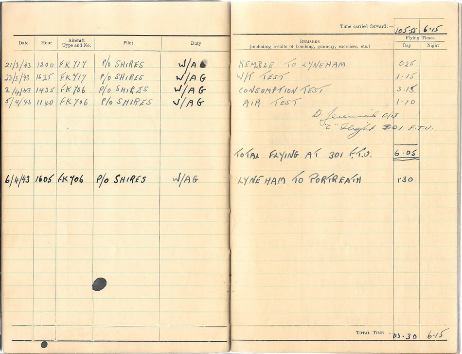 Log Book for E Griffin - March-April 1943 