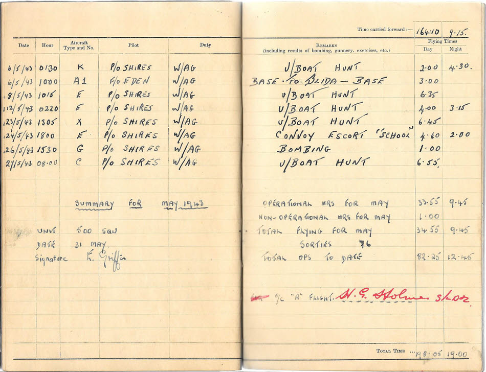 Log Book for E Griffin - May 1943 