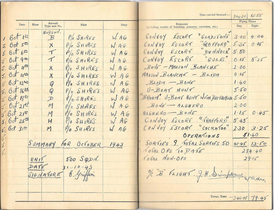 Log Book for E Griffin - October 1943 