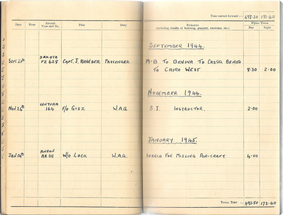Log Book for E Griffin - September 1944-January 1945 