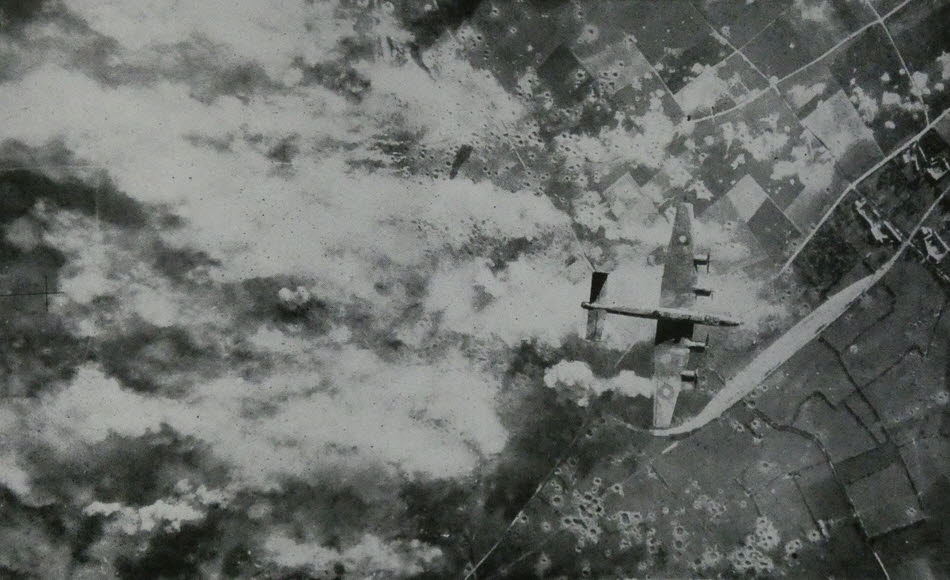 Halifax over V-1 site, 6 July 1944 